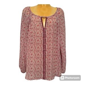 Max Studio Floral Peasant Bohemian Blouse Size Medium Balloon Sleeves Feminine